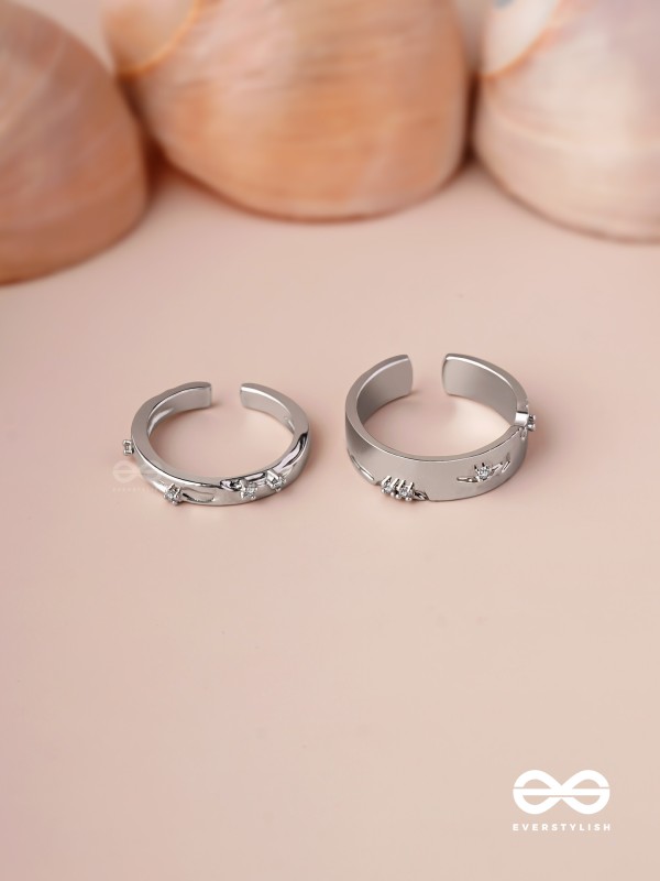 The Engraved Stories - Silver Embellished Rings (Set Of 2 Adjustable)