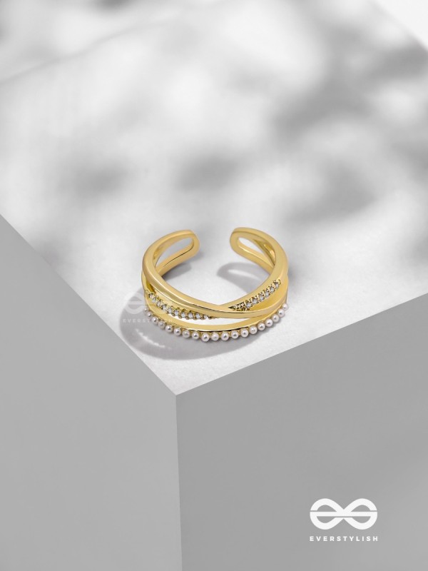 Crossroads Of Fate - Cubic Zirconia Golden Ring (Adjustable)