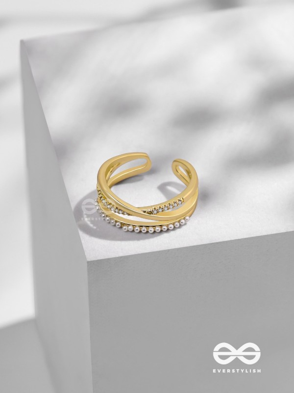 Crossroads Of Fate - Cubic Zirconia Golden Ring (Adjustable)