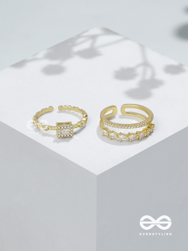 The Diamond Dreams - Golden Cubic Zirconia Rings (Set Of 2 Adjustable)