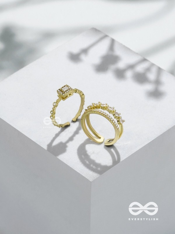 The Diamond Dreams - Golden Cubic Zirconia Rings (Set Of 2 Adjustable)