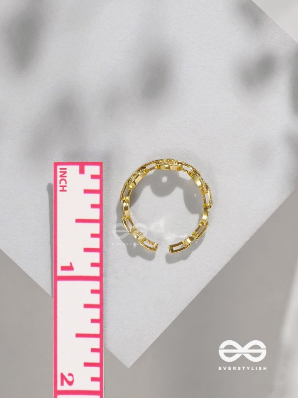 The Orbital Bliss - Golden Cubic Zirconia Ring (Adjustable)