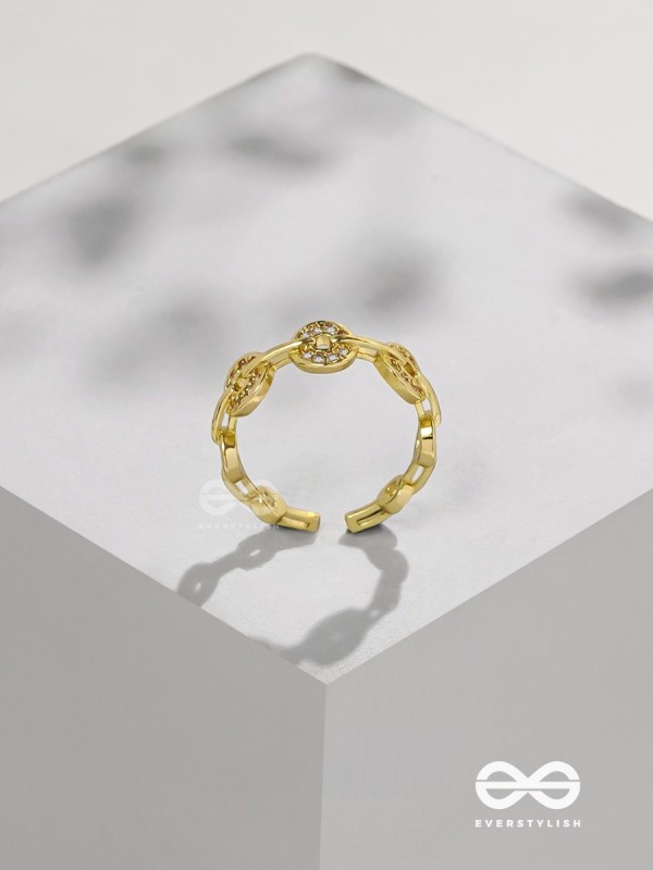 The Orbital Bliss - Golden Cubic Zirconia Ring (Adjustable)