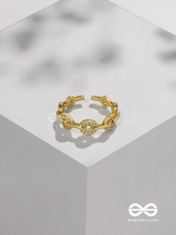 The Orbital Bliss - Golden Cubic Zirconia Ring (Adjustable)
