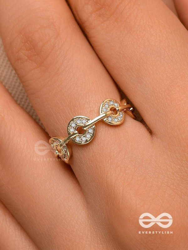 The Orbital Bliss - Golden Cubic Zirconia Ring (Adjustable)
