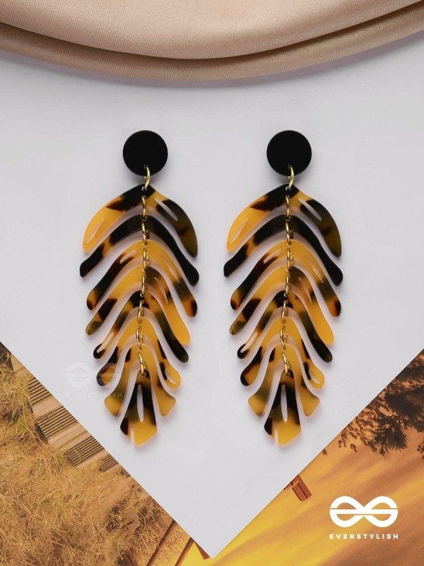 The Tropical Leaflets - Acrylic Earrings (Black And Yellow)