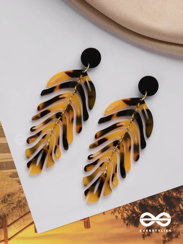 The Tropical Leaflets - Acrylic Earrings (Black And Yellow)