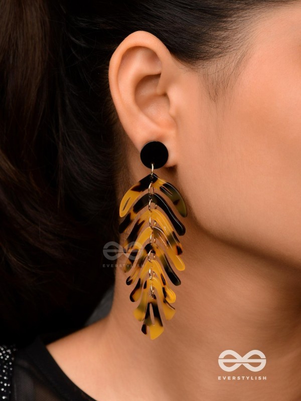 The Tropical Leaflets - Acrylic Earrings (Black And Yellow)