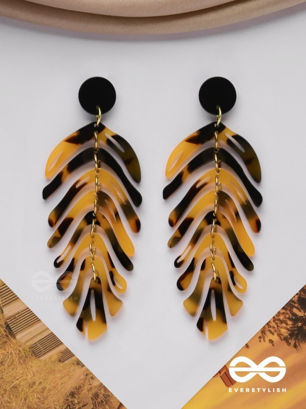The Tropical Leaflets - Acrylic Earrings (Black And Yellow)