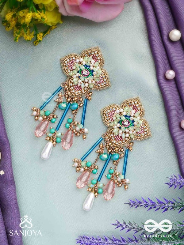 Parirapin - The Whispering Buds - Sequins, Beads And Glass Drops Hand Embroidered Earrings