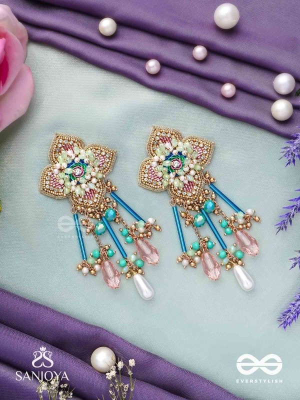Parirapin - The Whispering Buds - Sequins, Beads And Glass Drops Hand Embroidered Earrings