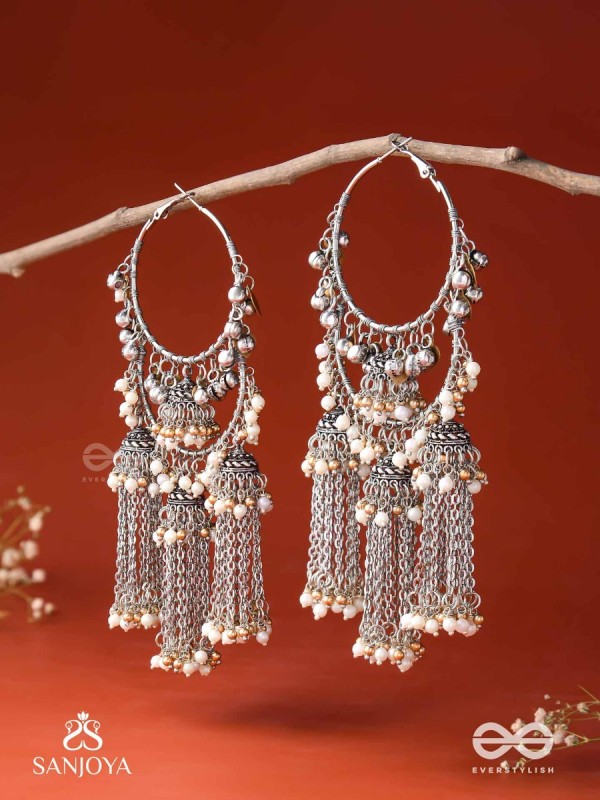 Sampravrisht - The Shimmery Rainfall - Beaded Oxidised Earrings