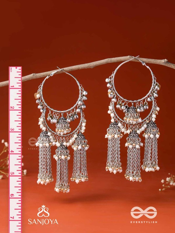 Sampravrisht - The Shimmery Rainfall - Beaded Oxidised Earrings