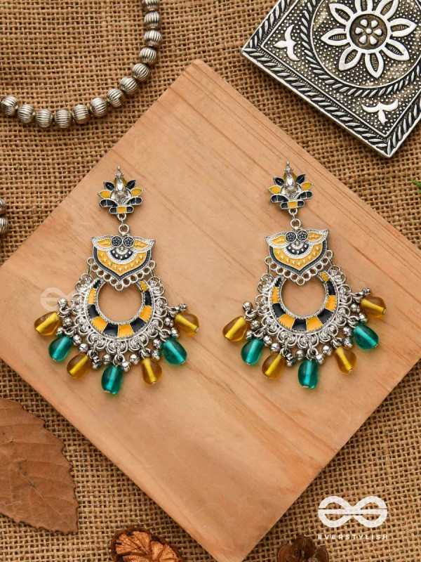 The Garland of Gems - Statement oxidized jhumka with bead danglers