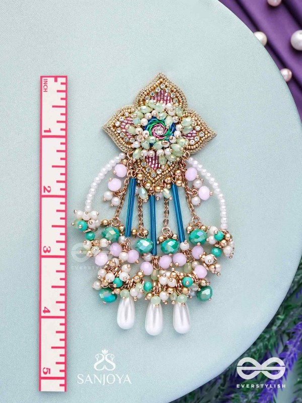 Vasudhara - The flow of colours - Pastel embroidered earrings adorned with beads and pearl danglers
