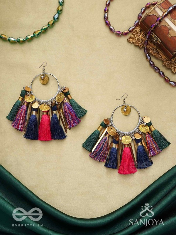 Rasika - The power of aesthetics - Oxidized hoops decorated with multicolour tassels