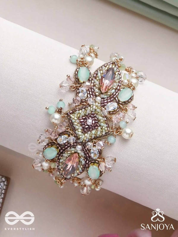 Maṇisutram-String of Gems-Regal Bracelet featuring pastel Stones & Beads.