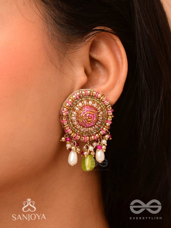 Māṇikyamāṇḍala- Gem Mandala-Circular motifs embellished with pink and golden accents, beads, and stones