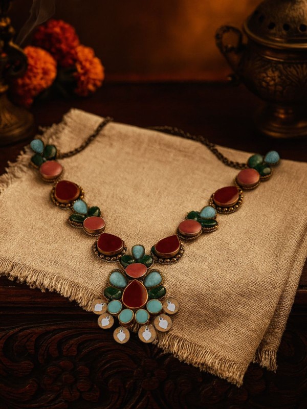 Tarunamala-Youthful Garland-Statement chunky multicolored gemstones necklace
