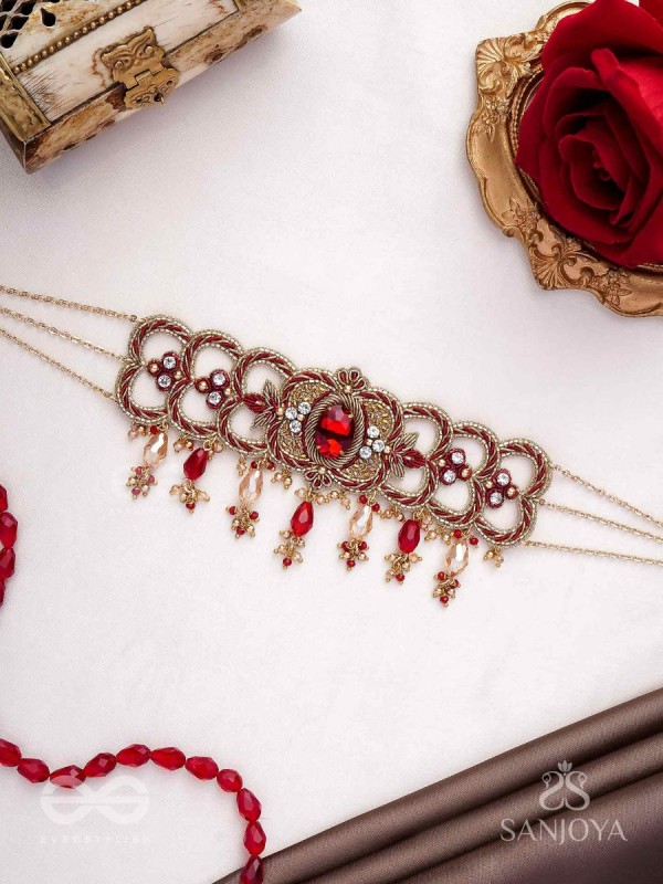 Ratnavati Hara- Adorned with Gemstones- Embroidered Gemstone Neckpiece with Beads & Thread work