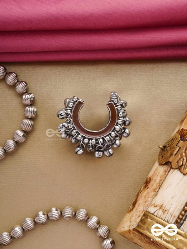 Lunar Embrace-  Oxidized adjustable  ring with ghungroos