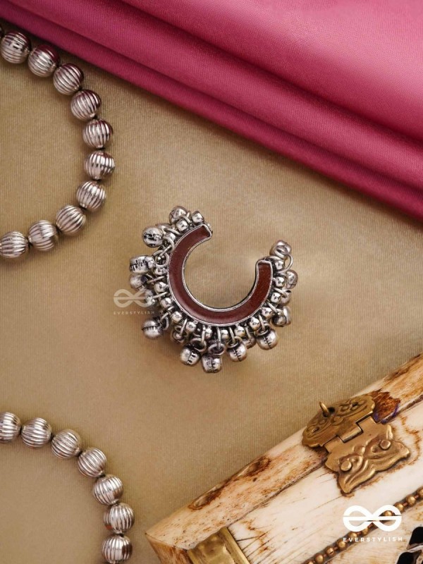 Lunar Embrace-  Oxidized adjustable  ring with ghungroos