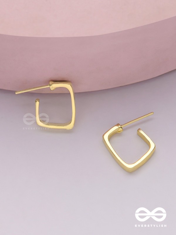 Golden glimmer- Golden colored rectangular  hoop earrings 