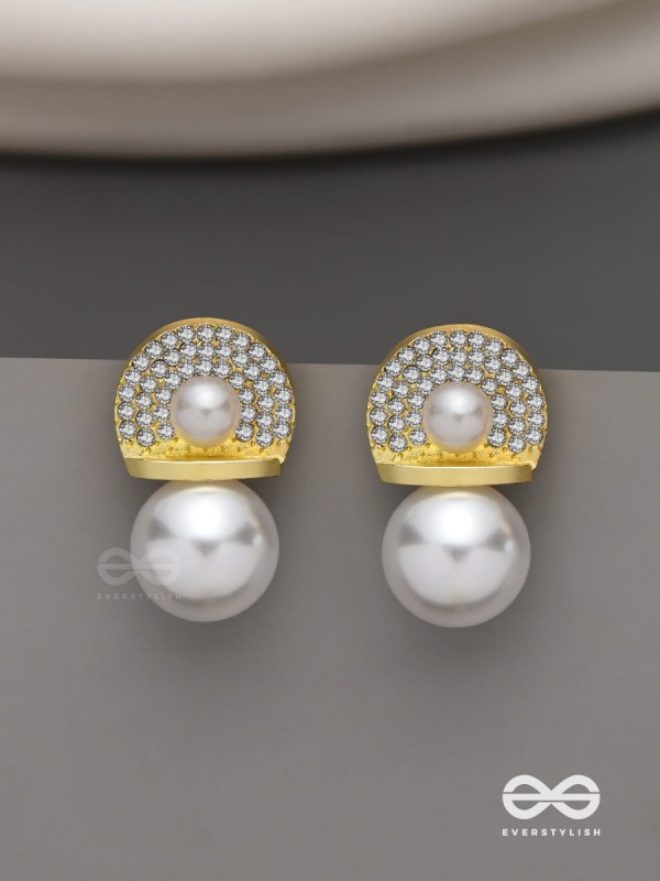 Crystal orbits-  crystal studded statement earrings with dropping pearls 