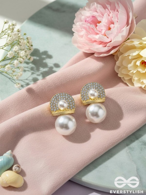 Crystal orbits-  crystal studded statement earrings with dropping pearls 