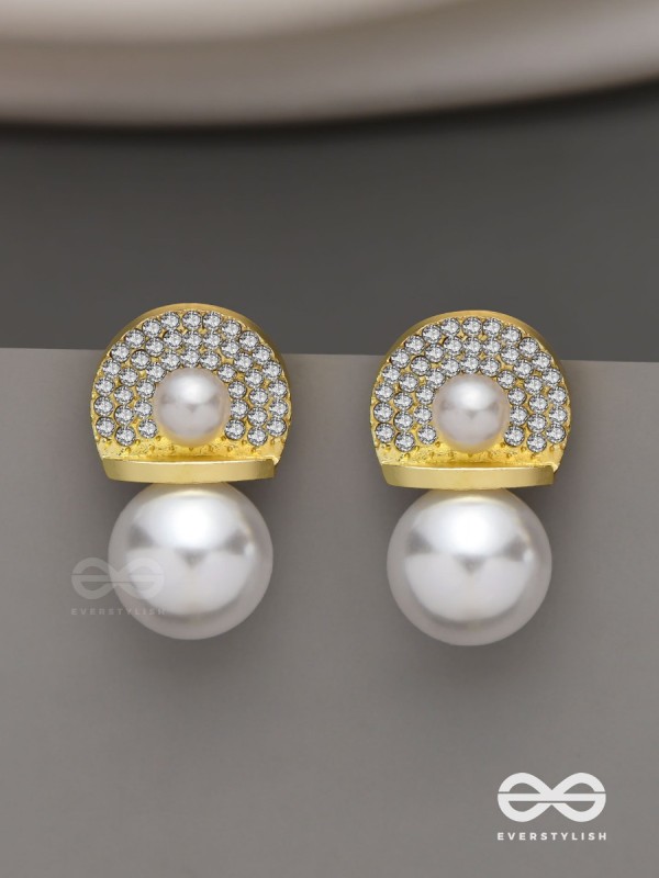 Crystal orbits-  crystal studded statement earrings with dropping pearls 