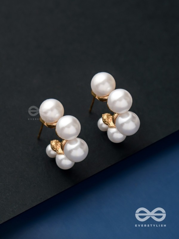 Plush desires- Golden circular earrings with studded pearls 