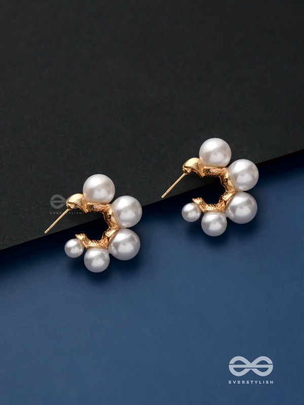 Plush desires- Golden circular earrings with studded pearls 