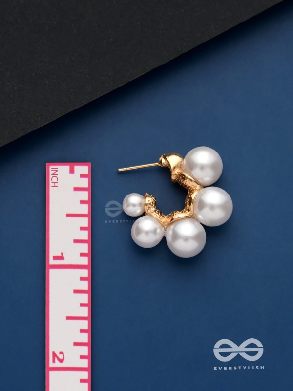 Plush desires- Golden circular earrings with studded pearls 