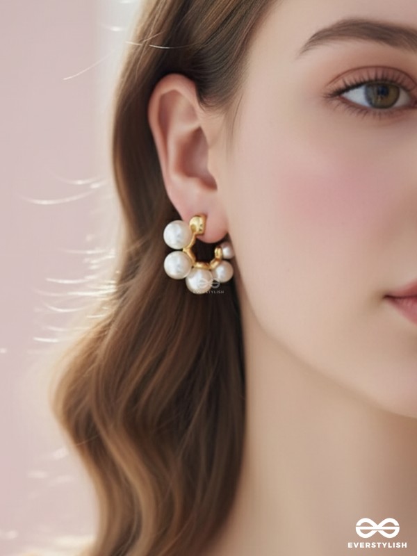 Plush desires- Golden circular earrings with studded pearls 