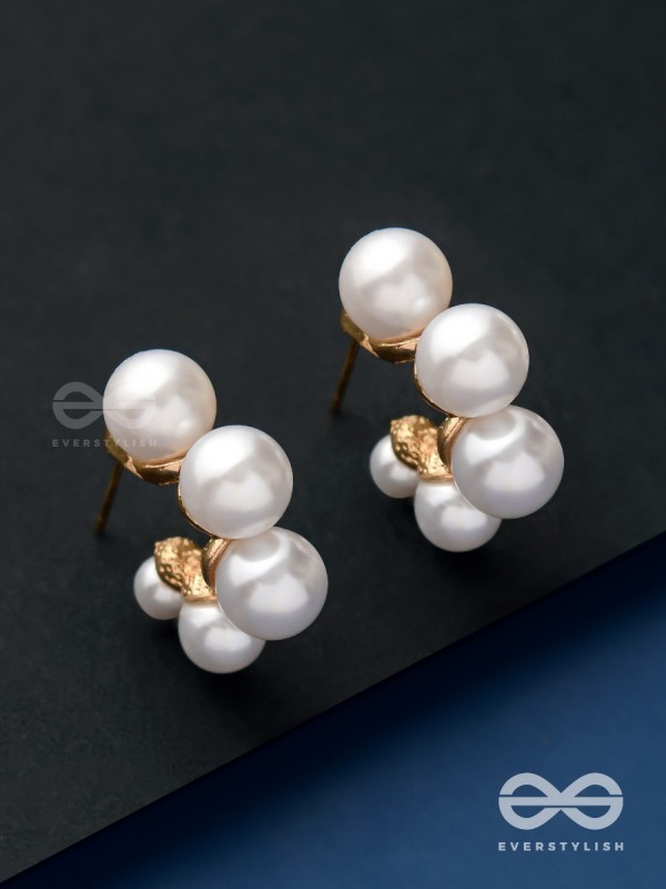 Plush desires- Golden circular earrings with studded pearls 