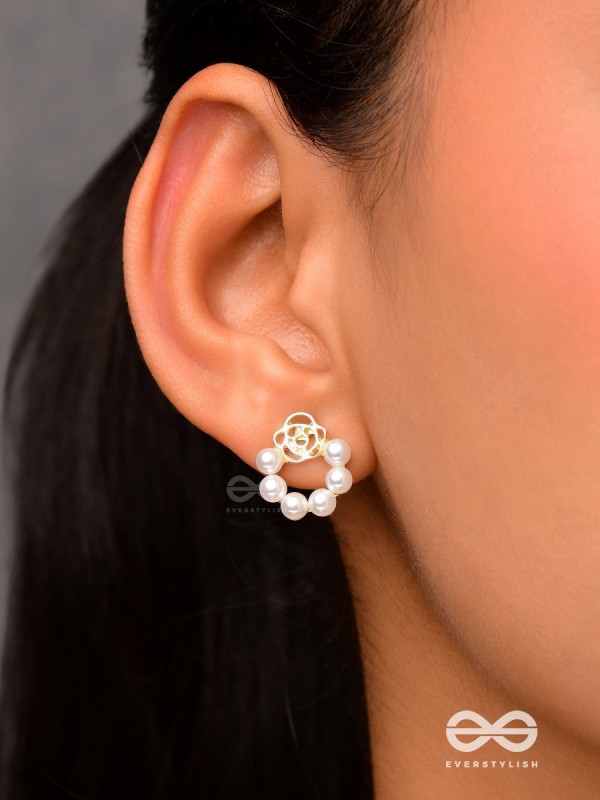 Eternal love - Golden rose studs with silver Pearls