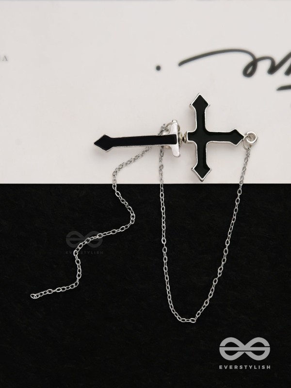 The holy spirit - Black cross sleek Earring  (one ear)