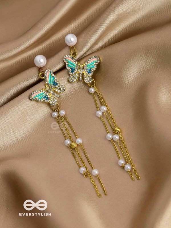 Serene Seabreeze - Dangling butterfly aqua earrings 