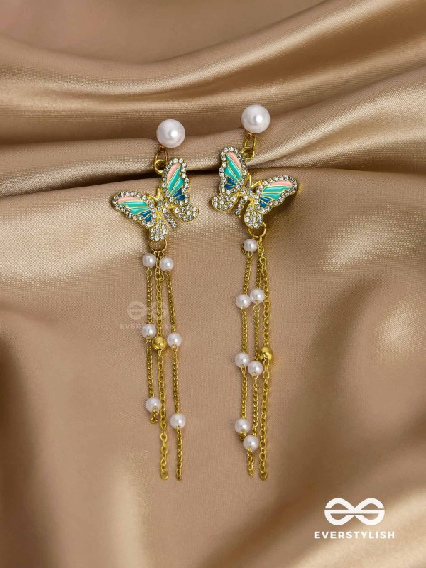 Serene Seabreeze - Dangling butterfly aqua earrings 