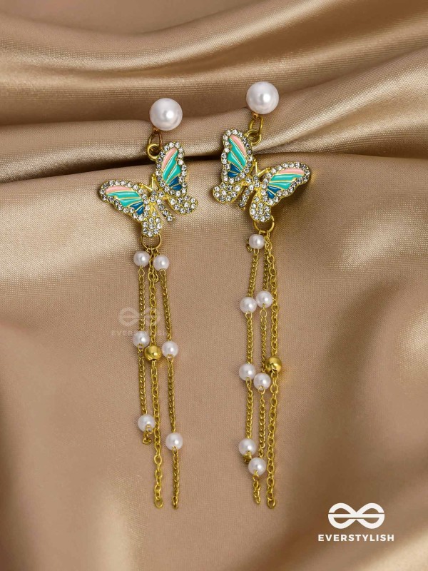 Serene Seabreeze - Dangling butterfly aqua earrings 