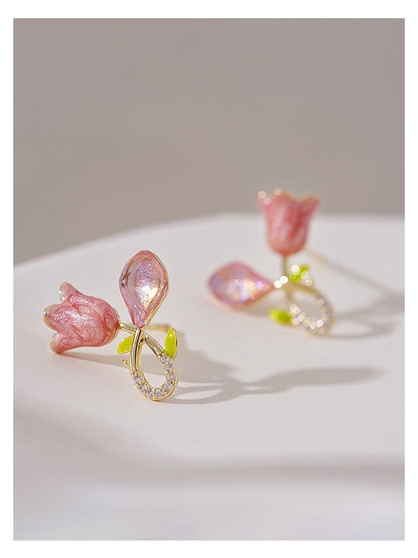 Petal Grace- Pink floral charm earrings