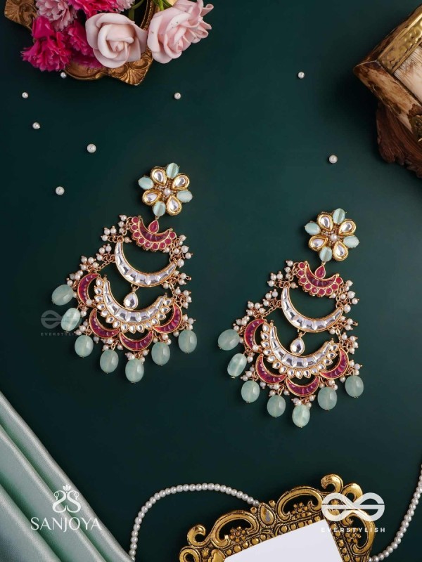 CHANDRIKA DHARA- MOONLIGHT CASCADE EXQUISITE FLORAL KUNDAN EARRINGS ADORNED WITH PEARLS AND PASTEL BEADS