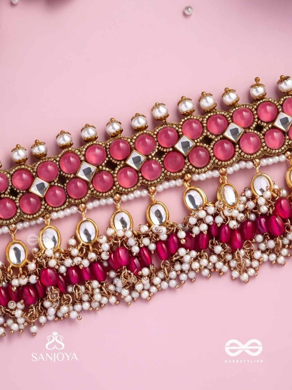 GULABI DHARA – SUHANA KHAN INSPIRED NECKPIECE FEATURING KUNDAN, RED GEMSTONES AND PEARLS