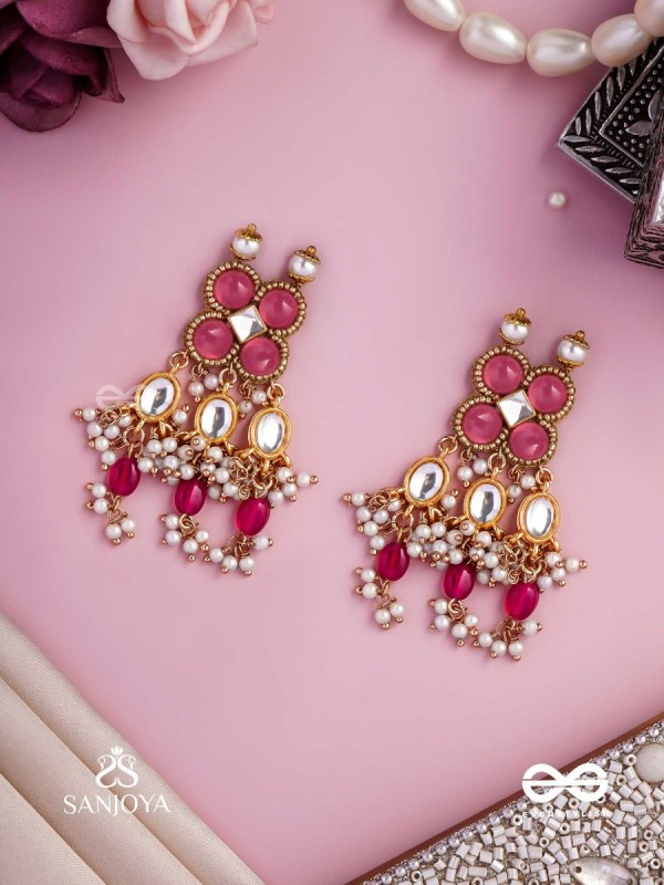 GULABI DHARA – SUHANA KHAN INSPIRED EARRINGS FEATURING KUNDAN, RED GEMSTONES AND PEARLS