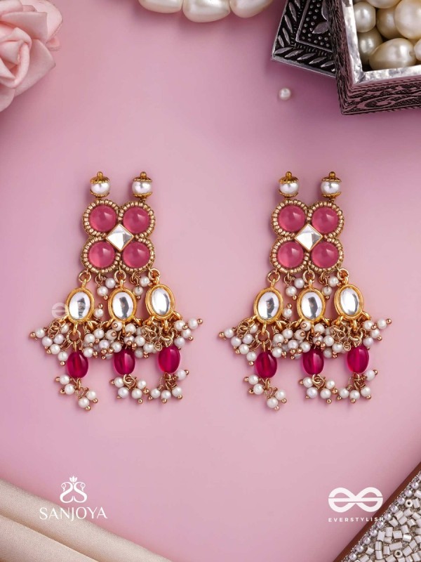 GULABI DHARA – SUHANA KHAN INSPIRED EARRINGS FEATURING KUNDAN, RED GEMSTONES AND PEARLS