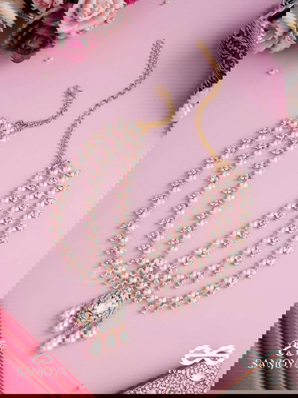 SHWETAPUSHPA– SHLOKA AMBANI INSPIRED NECKPIECE WITH SILVER ACCENTS, CZ STONES AND PEARLS