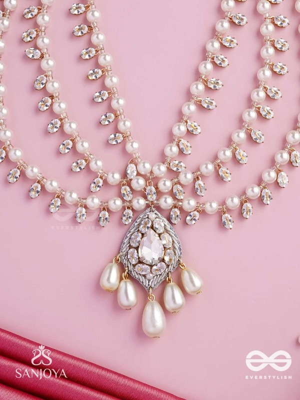 SHWETAPUSHPA– SHLOKA AMBANI INSPIRED NECKPIECE WITH SILVER ACCENTS, CZ STONES AND PEARLS