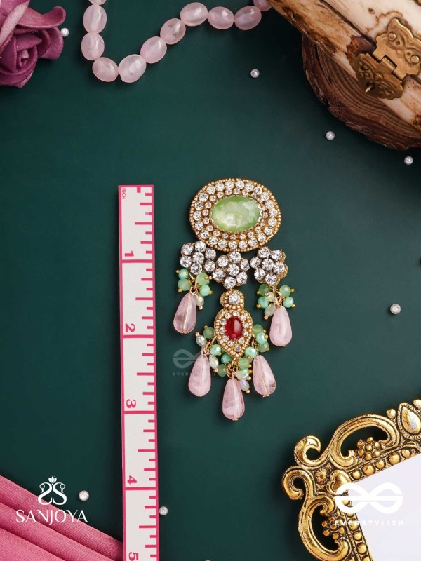 PANKHURI DHARA – SUHANA KHAN INSPIRED EARRINGS FEATURING CASCADING PINK BEADS AND SPARKLING GEMSTONES