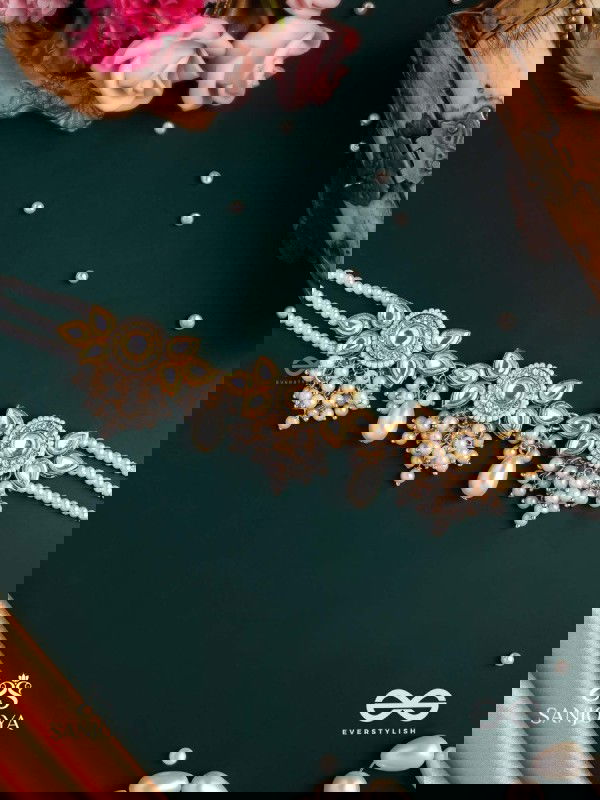 KANAKA MRIDULA – GOLDEN GRACE A BEAUTIFUL KUNDAN NECKLACE WITH FLORAL DESIGNS AND PEARLS