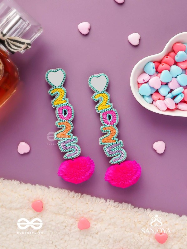 NAVAVARSAM - NEW YEAR  - BEADWORK, MIRRORS AND POM POMS EARRINGS